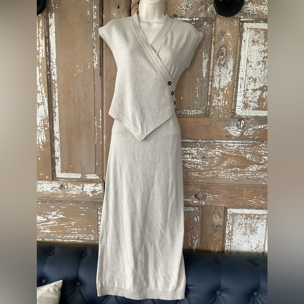 Sleeveless Wrap-Front Maxi Dress in Light Beige